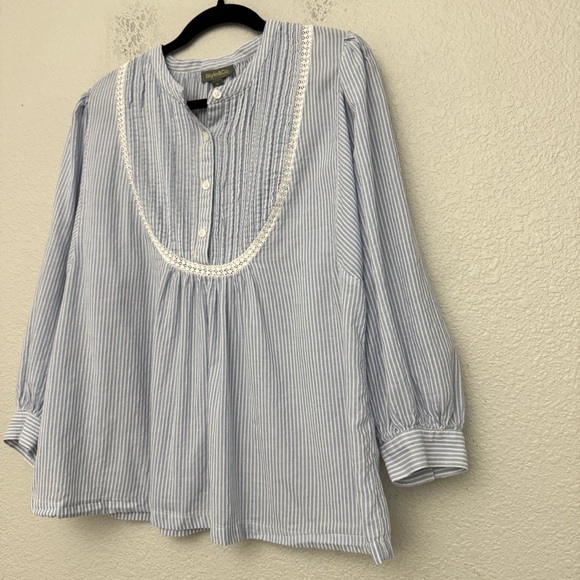 Style & Co Blue Stripe Lace Trim Pintuck Blouse Boho Peasant Top Size XL - Picture 6 of 16